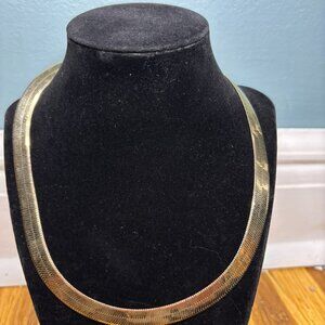 Gold-Plated Flat Herringbone Chain Necklace – Unisex